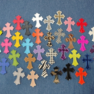 Custom IRON ON Embroidered leather Gothic hearts chrome cross hearts Iron on cross ch jean ,gift for men,,gift for friend,gift for birthday image 8