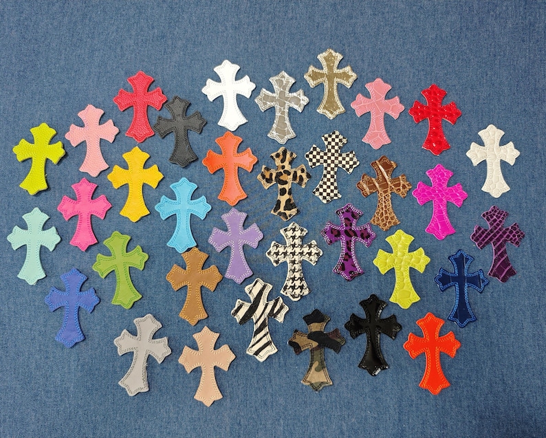 Custom IRON ON Embroidered leather Gothic hearts chrome cross hearts Iron on cross ch jean ,gift for men,,gift for friend,gift for birthday image 8