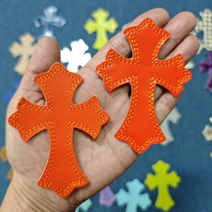 Custom IRON ON Embroidered leather Gothic hearts chrome cross hearts Iron on cross ch jean ,gift for men,,gift for friend,gift for birthday image 7