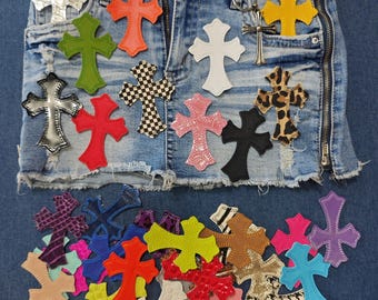 Aangepaste opstrijkbare geborduurde lederen gotische harten verchroomde kruisharten opstrijkbare kruis ch jean, cadeau voor mannen, cadeau voor vriend, cadeau voor verjaardag