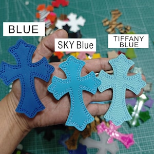 Custom IRON ON Embroidered leather Gothic hearts chrome cross hearts Iron on cross ch jean ,gift for men,,gift for friend,gift for birthday image 2