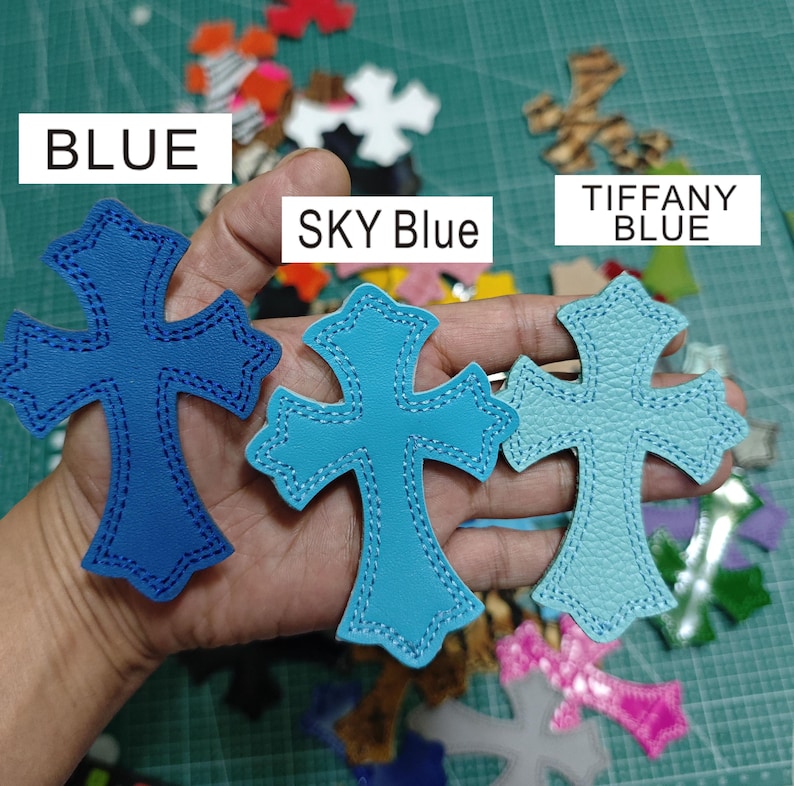 Custom IRON ON Embroidered leather Gothic hearts chrome cross hearts Iron on cross ch jean ,gift for men,,gift for friend,gift for birthday image 2