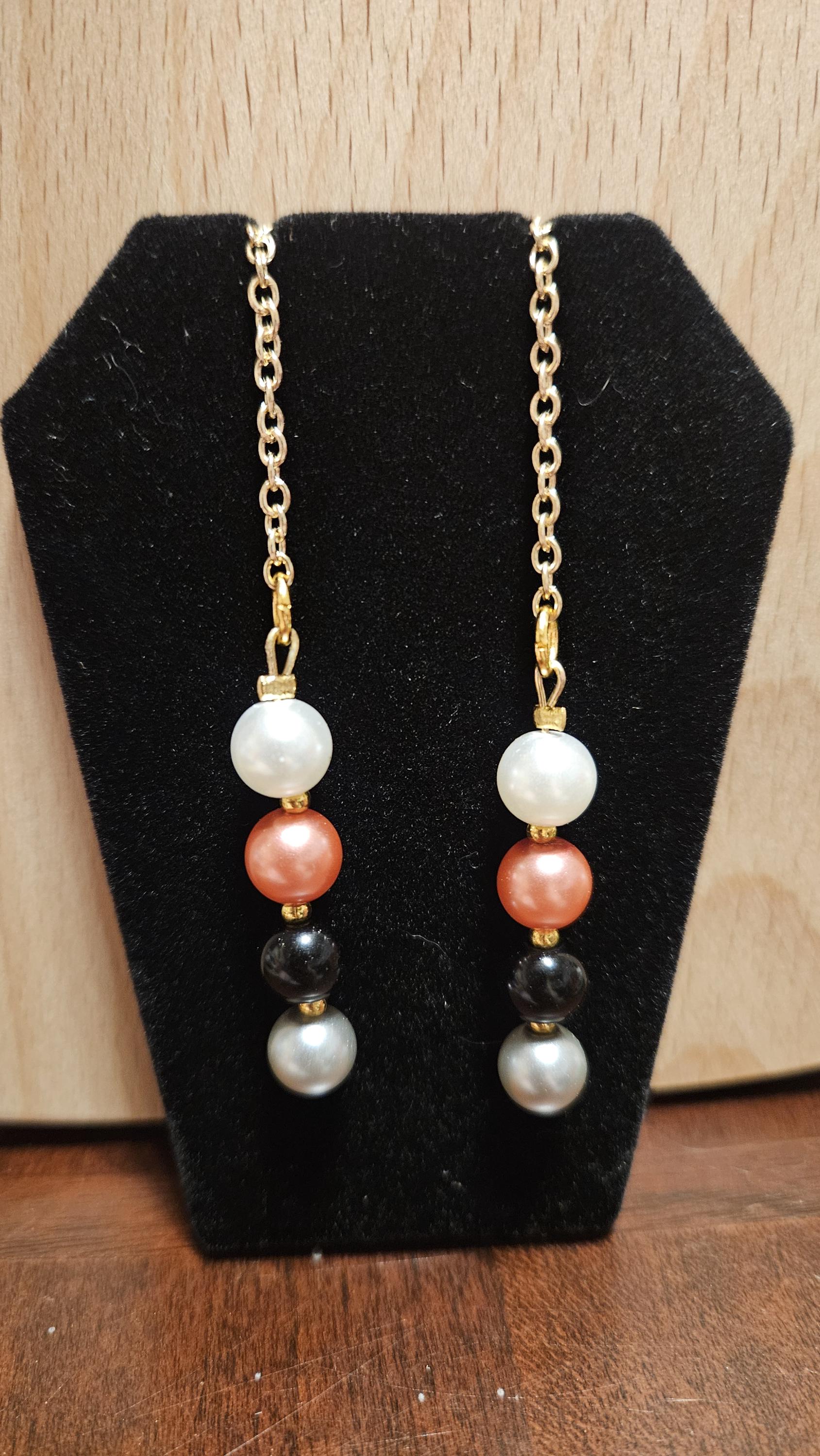 NIB 90\'s Set of 2 Necklace Eyeglass Chain Beaded Tortoise Shell Librarian Core Autumn Leaf Glasses Chain, Green and Orange Gemstone Glasses  main image 4