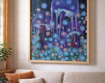 Poster satinato Stardust Mushrooms / Arte murale con funghi celesti