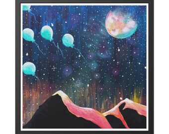 Poster incorniciati, fantasia di stelle e galassie, stampa artistica dell'alba più buia, decorazioni per la casa stimolanti, arte murale celeste, poster regalo fantasioso