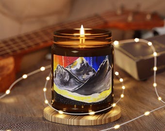 Candela di soia profumata "Brezza di montagna", decorazione ecologica per la casa.