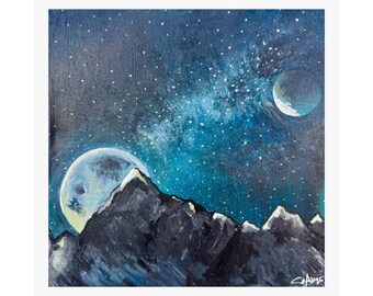 Broken Top Mountain Print | Celestial Night Sky Landscape Wall Art