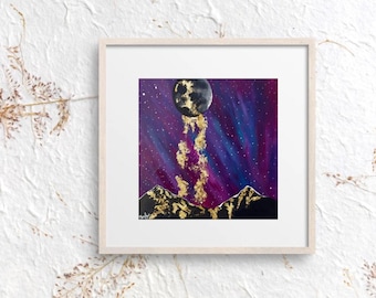 Poster in raso con l'aurora boreale sulle Cascate
