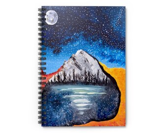Quaderno a spirale con il Monte Hood stellato – Diario di paesaggi cosmici, regalo per gli amanti della natura