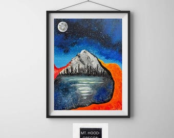 Poster arrotolato del Monte Hood Mirror Lake / Paesaggio dell'Oregon con alba e tramonto