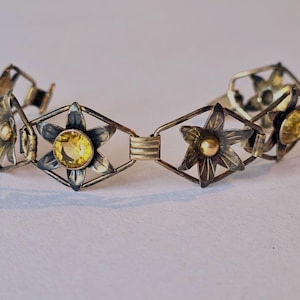 Vintage Providence Stock Co. Bracelet – Sterling Silver Gold Flower Rhinestone Jewelry