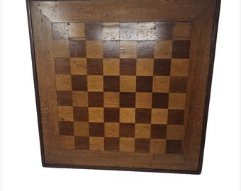Antique 19thC Parquetry Inlaid Mixed Wood Chess Checker Draughts Board Primitive