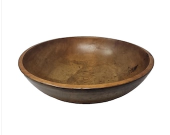 Antique XL  19" Turned Wood Treen Dough Trencher Bowl Maple 18th 19th Primitive