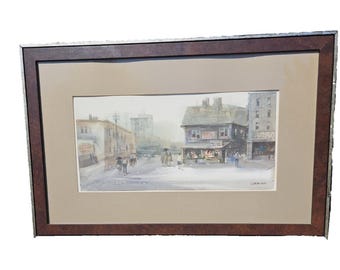 Original Vintage 1980er Jahre Fred Leach Amazonas Aquarellmalerei Gerahmte Regnerische Tagesszene