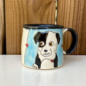 Dog Loves Toy Mug, Blue Handmade Coffee Mug or Tea Mug, Animal Pottery, Handmade Pottery, Handmade Mug, Dog Pottery (BAD74)