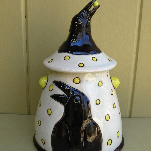 Crow Lidded Jar