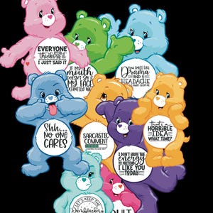 9 Individual swear bears with tummy quotes PNG