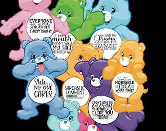 9 Individual swear bears with tummy quotes PNG