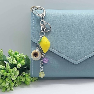 Keychaine - Lemon and a Cup of Coffee - Handmade - Accessory - Cute Gift - For Bags - In a Gift Box
