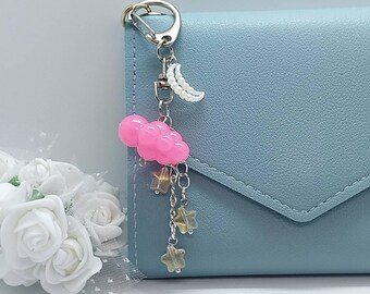 Pink Cloud and Stars Keychain: Handmade Resin Charm