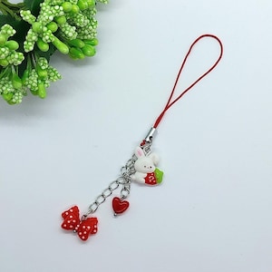 White Rabbit Phone Keychain: Handmade Bunny Charm for Keys & Bags