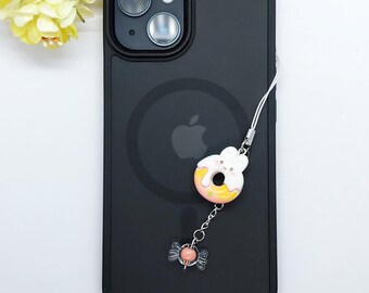 Amuleto de donut doce Kawaii – acessório feito à mão para telefone, chave e bolsa