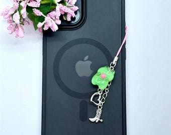 携帯電話用チャーム | かわいい緑のカエル - 鍵用 - バッグ用 - バックパック用 - 女の子へのギフト - 数量限定