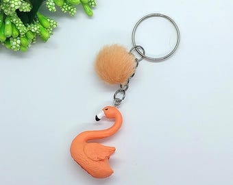 Pink Flamingo Keyring – Handmade Charm with Fluffy Pom
