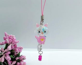 Charms for phone - Cute Shiny Kitten - Handmade - Accessory - Cute Gift - For Keys- For Bags - For Backpacks - In a Gift Box