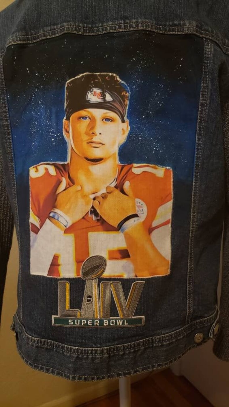 Mahomes/ Kansas City Chiefs/ Painted Jean Jacket/ Red Friday/ Etsy