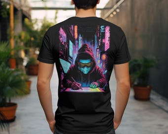 Camiseta de diseñador gráfico ciberpunk: Ropa de artista con tableta Wacom para creativos digitales
