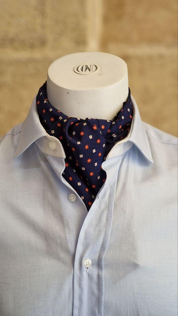 Ascot 100% Pure Silk Unisex Men's Ascot Tie & Women's Scarf Italian Silk Neck Scarf Floral Patterns Handmade Italy