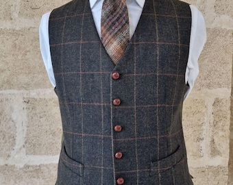 Herrenweste aus 100 % Wolle mit Karomuster | Karierte Weste im Vintage-Stil | Ärmellose Vintage-Weste | Ottavio Nuccio Gala