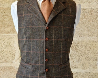 Men's 100% Wool Checked Vest with Lapels | English Country Gentleman Style Vest | Vintage Peaky Blinders Vest | Ottavio Nuccio