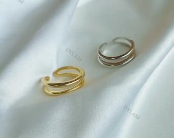 Anello regolabile a doppia fila in argento sterling 925