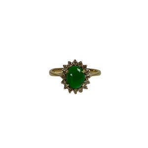 20k Gold Jade Sunburst with Diamond Halo Ring