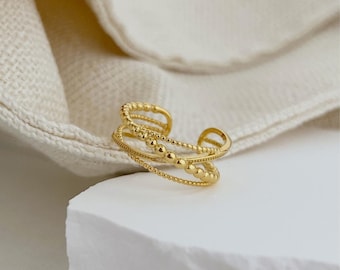 Anello aperto con perline multifilo placcato oro 18k
