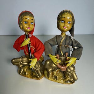 Tulso Pixies Flute Harp Playing Elf Nymph Figurines MCM