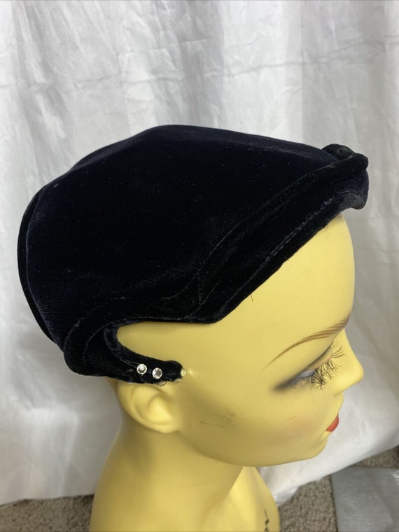 Antique Black Teardrop Half Hat Crown Black Velvet