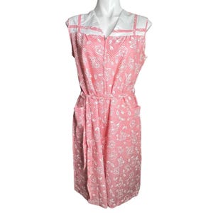 Becco Original Shift Dress Pink White Flowers Zips Up Front Sleeveless Ties Med