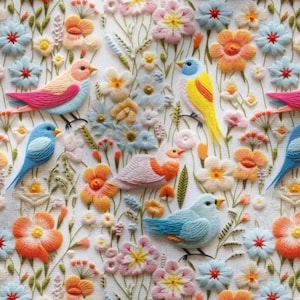 3D Vintage Bird Floral Embroidery Pattern Digital Print Fabric , Upholstery Fabric for  furniture, sofa, chair, bench, couch