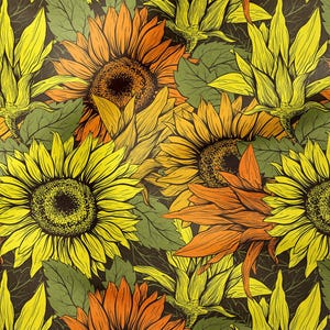 Sunflower Fabric, Upholstery Fabric by the yard, Digital Printed Fabric, Furniture Fabric, sofas,chairs, tablecloth, kitchen fabric