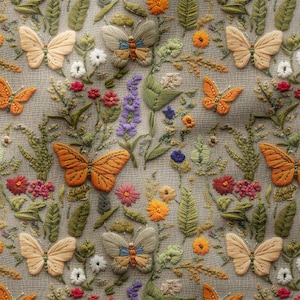 3D Wide Vibrant Butterfly Floral  Embroidery Pattern Digital Print Fabric , Upholstery Fabric for  furniture, sofa, chair, bench, couch