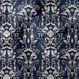 William Morris Collection-Fairytale Forest Animals and Flowers on a Black Background, Upholstery fabric by the yard