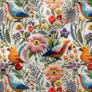 3D Vintage Bird Floral Embroidery Pattern Digital Print Fabric , Upholstery Fabric for  furniture, sofa, chair, bench, couch