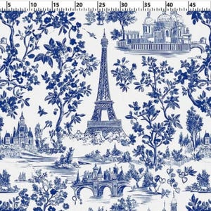 Blue Toile Fabric Digital PrintFabric, Upholstery Fabric for furniture, sofa, chair, Bench, curtains, tablecloth, tablerunner, outdoor