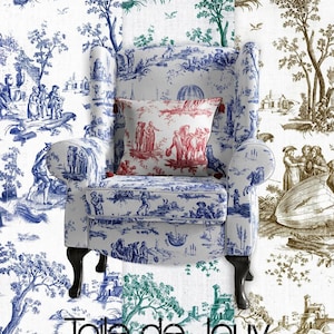 Toile de Jouy Digital Print Fabric, Upholstery Fabric for furniture, sofa, chair, Bench, curtains, tablecloth, tablerunner, outdoor