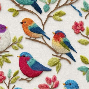 3D Vintage Bird Floral Embroidery Pattern Digital Print Fabric , Upholstery Fabric for  furniture, sofa, chair, bench, couch
