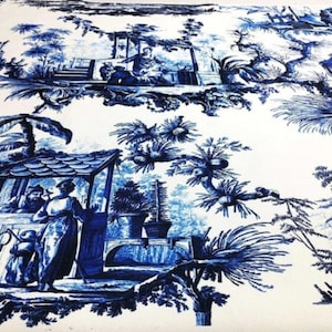China Blue Toile Fabric Digital PrintFabric, Upholstery Fabric for furniture, sofa, chair, Bench, curtains, tablecloth, tablerunner, outdoor