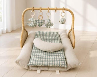 The Lenny | Rattan Baby Play Gym with Sensory Toys | Tummy Time